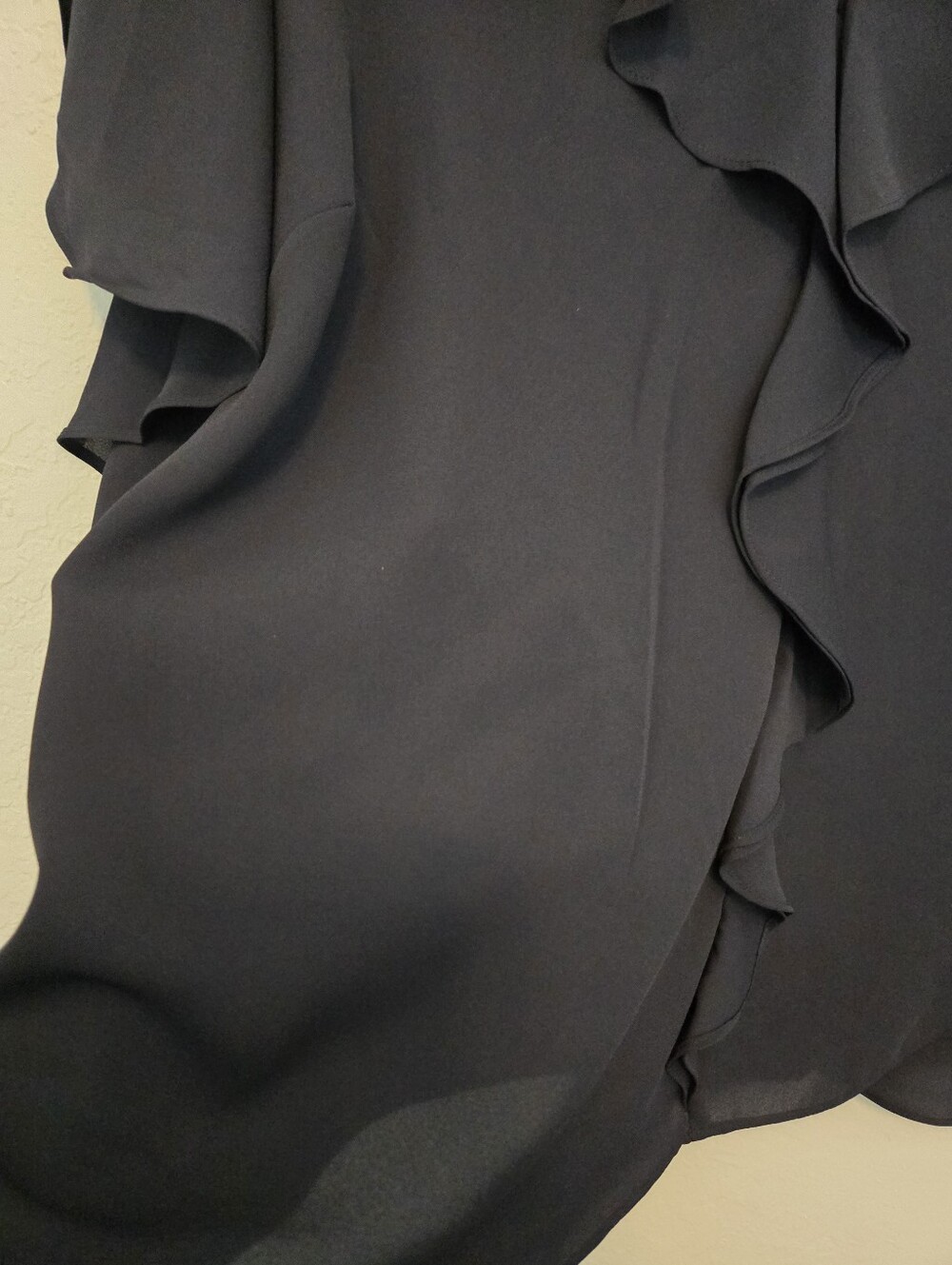 Lauren Ralph Lauren Navy Cascade Ruffle V-Neck Blouse, Size 3X, Sheer Fabric - Picture 3 of 4